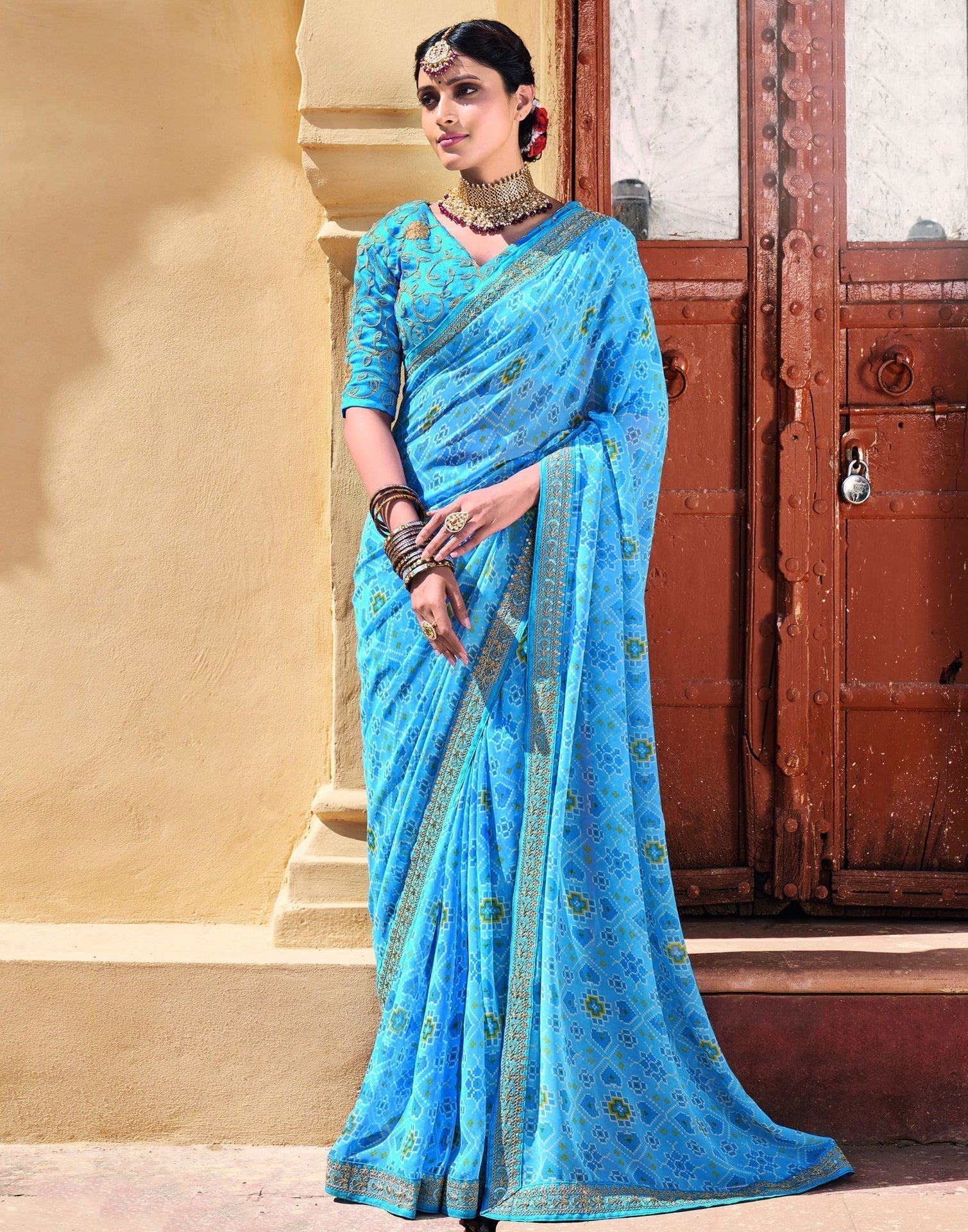 Sky Blue And Multicolored Patola Saree | Sudathi