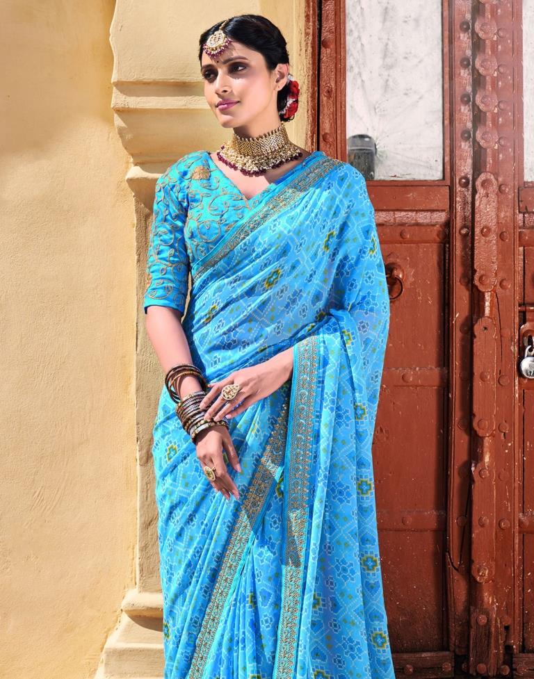 Sky Blue And Multicolored Patola Saree | Sudathi