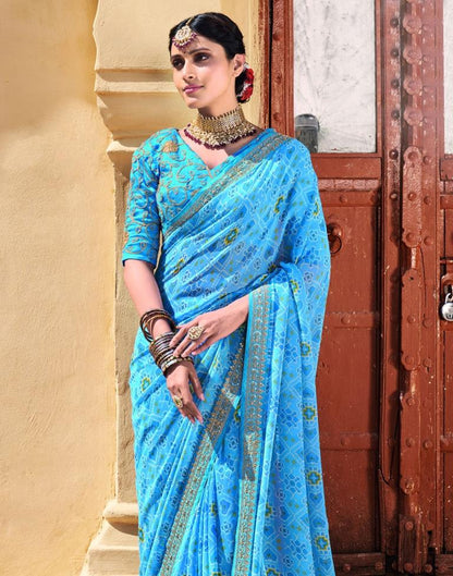 Sky Blue And Multicolored Patola Saree | Sudathi