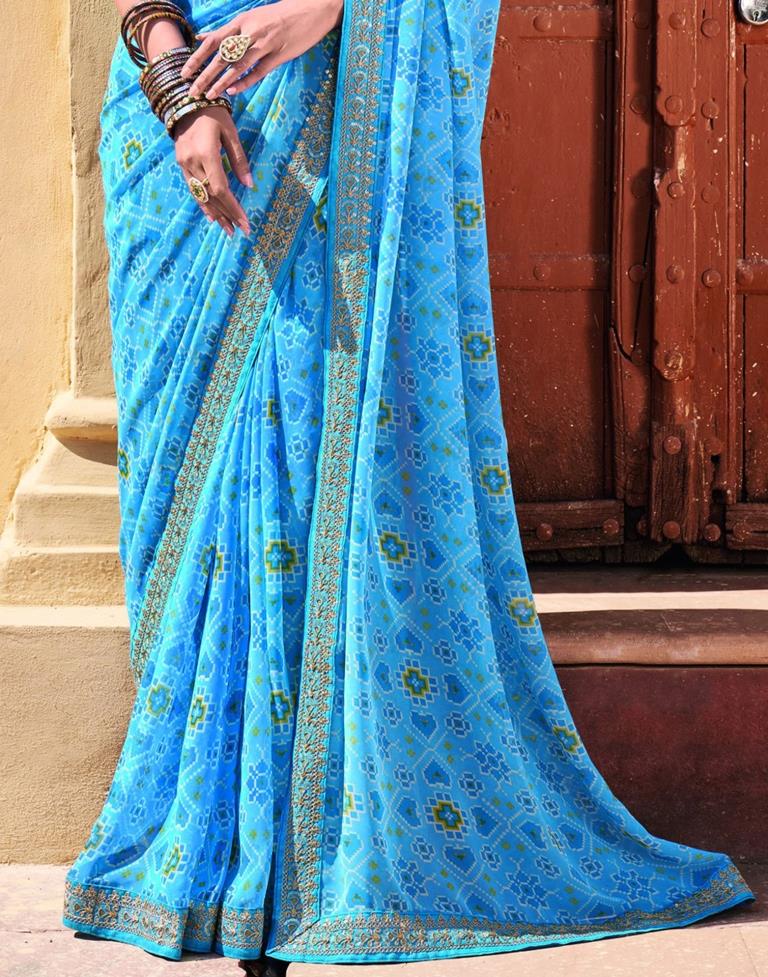 Sky Blue And Multicolored Patola Saree | Sudathi