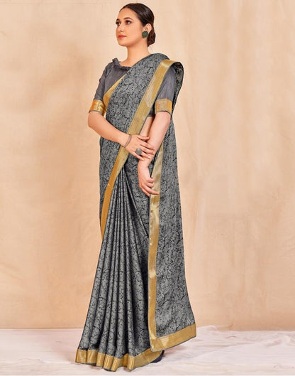 Grey And Black Chiffon Saree | Sudathi
