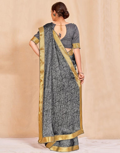 Grey And Black Chiffon Saree | Sudathi