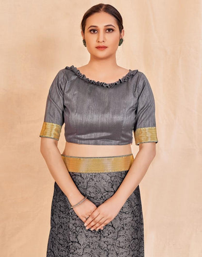 Grey And Black Chiffon Saree | Sudathi