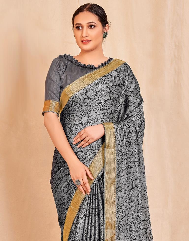 Grey And Black Chiffon Saree | Sudathi