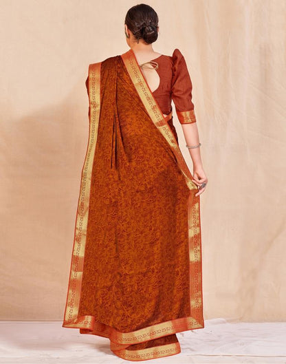 Brunt Orange Chiffon Saree | Sudathi