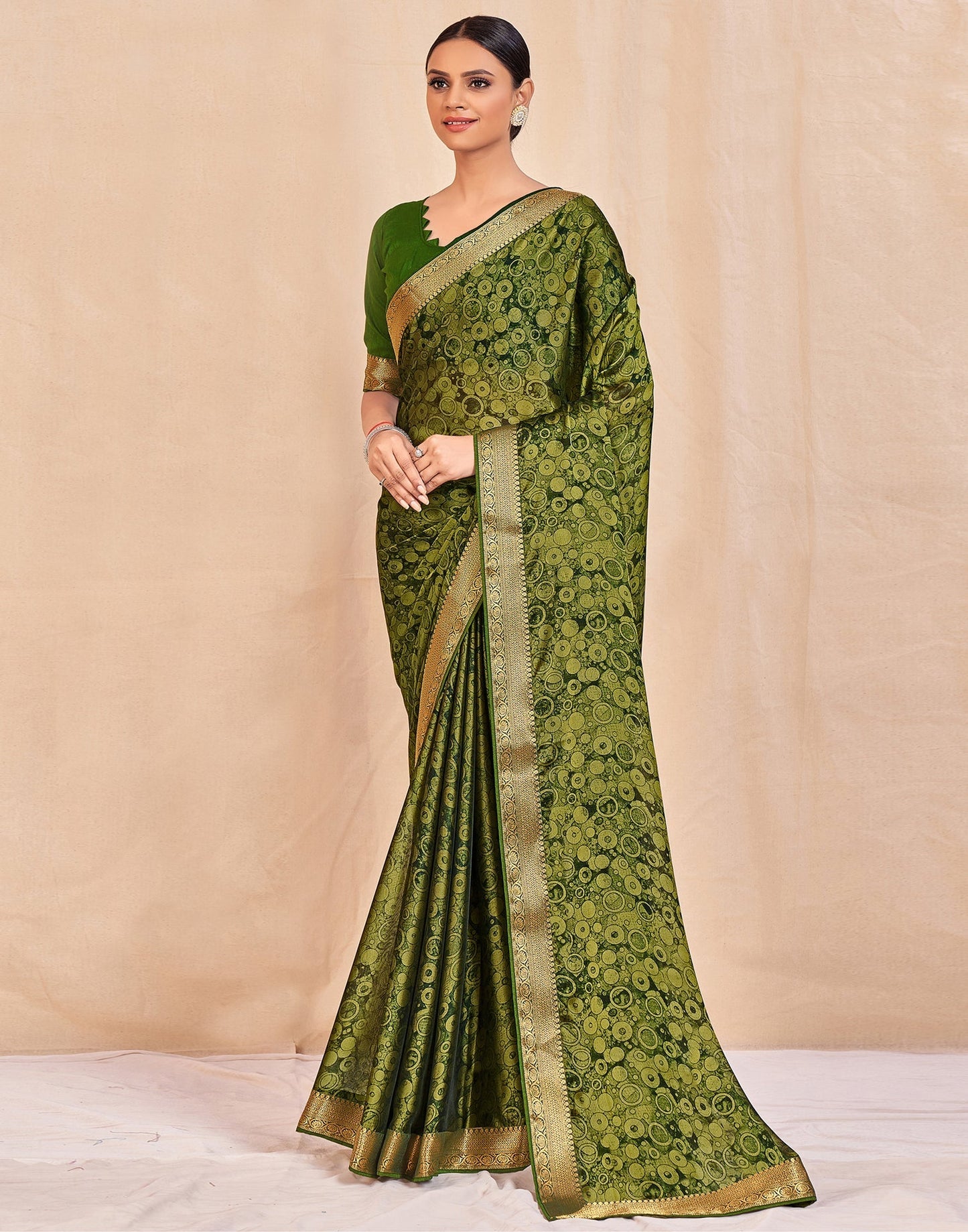 Olive Green Chiffon Saree | Sudathi