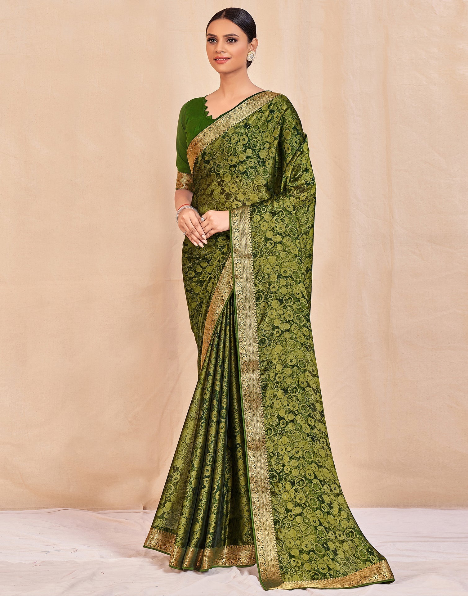 Olive Green Chiffon Saree | Sudathi