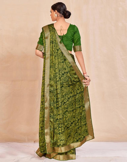 Olive Green Chiffon Saree | Sudathi
