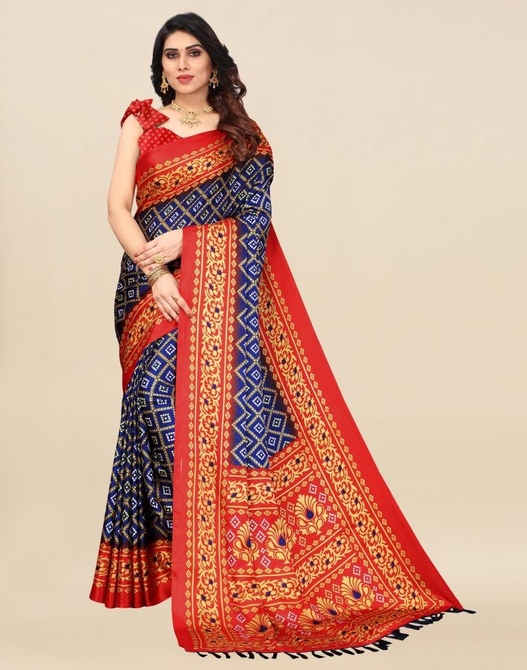 Navy Blue Bandhani Silk Saree