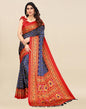 Navy Blue Bandhani Silk Saree