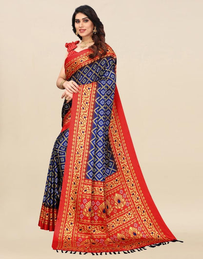 Navy Blue Bandhani Silk Saree