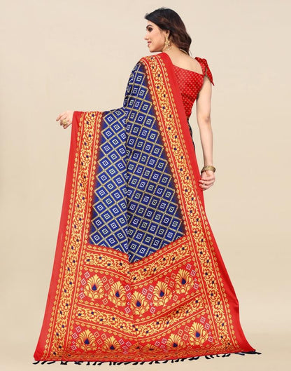 Navy Blue Bandhani Silk Saree