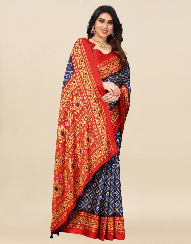 Navy Blue Bandhani Silk Saree
