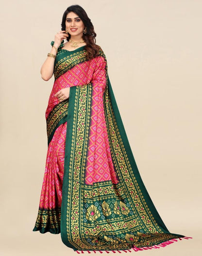 Pink Bandhani Silk Saree