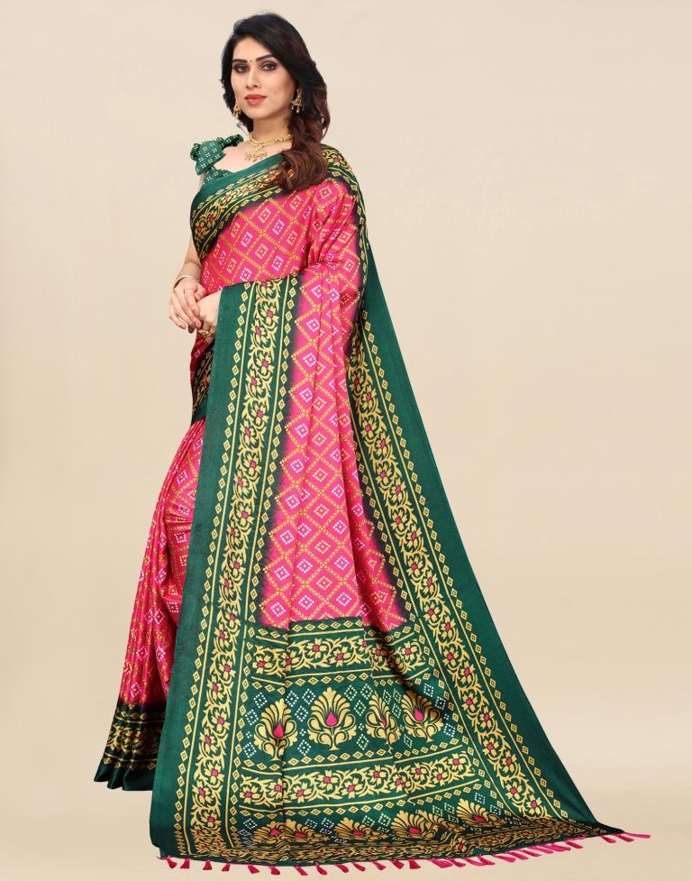 Pink Bandhani Silk Saree