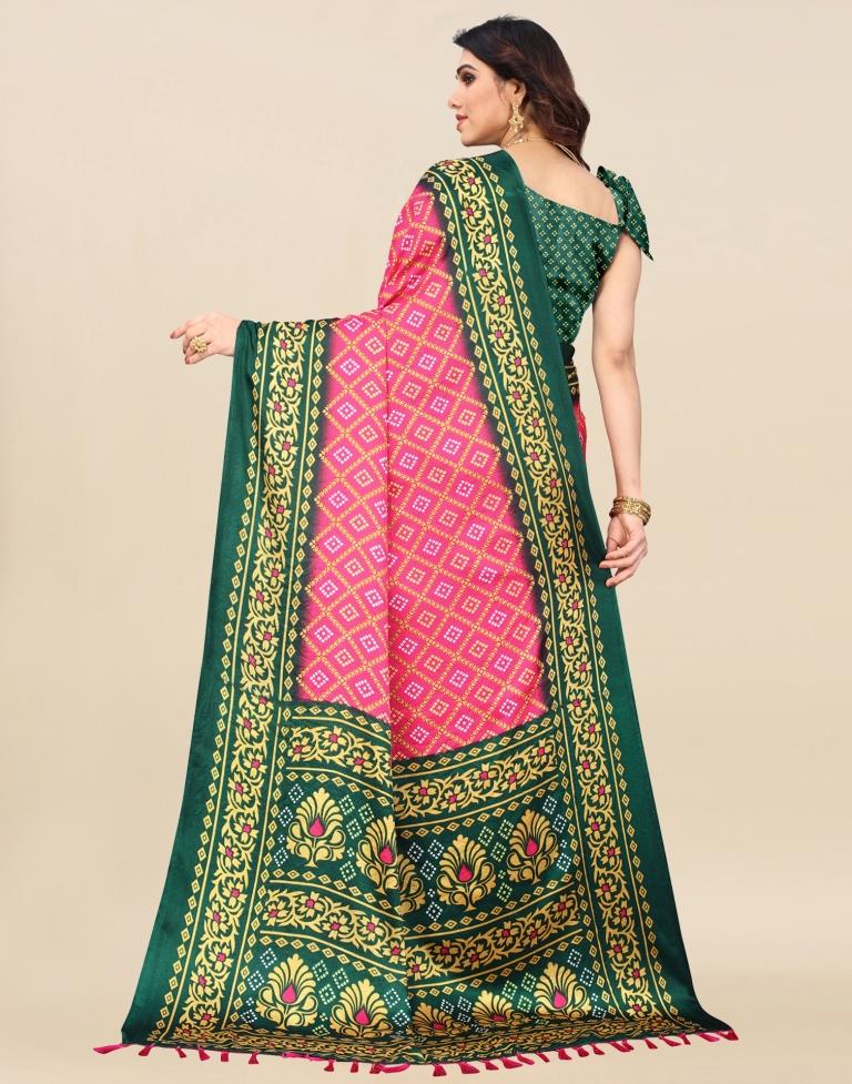 Pink Bandhani Silk Saree