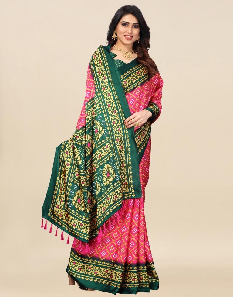 Pink Bandhani Silk Saree