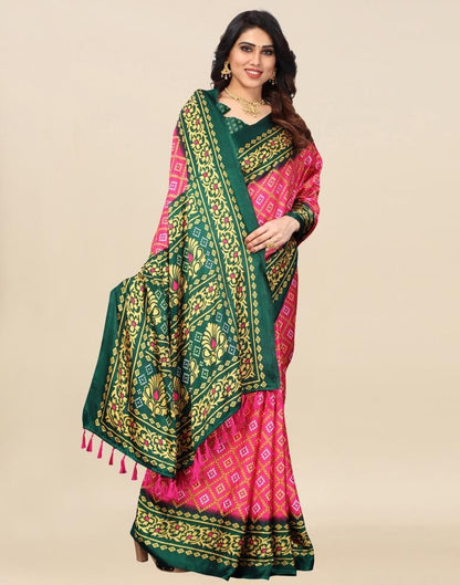 Pink Bandhani Silk Saree