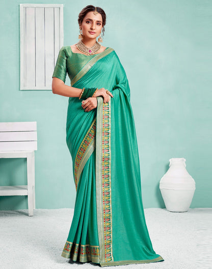Turquoise Green Silk Saree | Sudathi