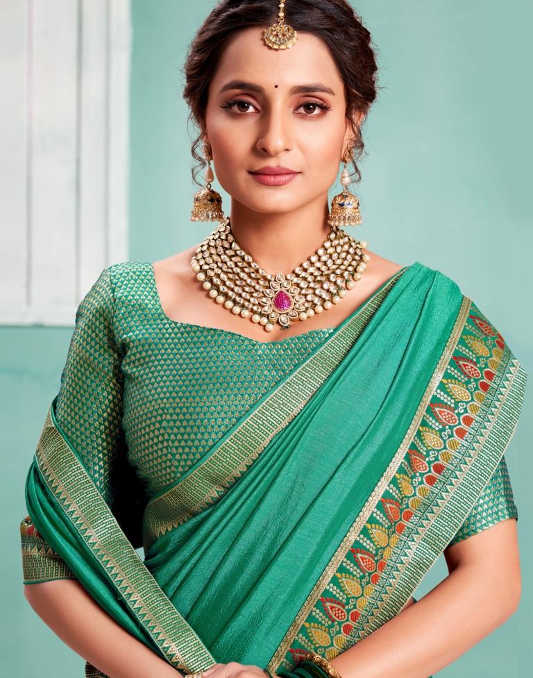 Turquoise Green Silk Saree | Sudathi