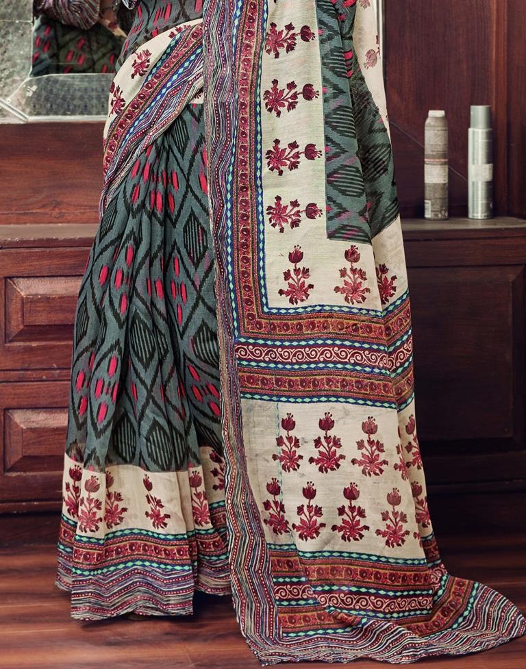 Grey And Multicolored Cotton Saree | Sudathi