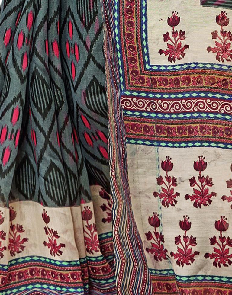 Grey And Multicolored Cotton Saree | Sudathi