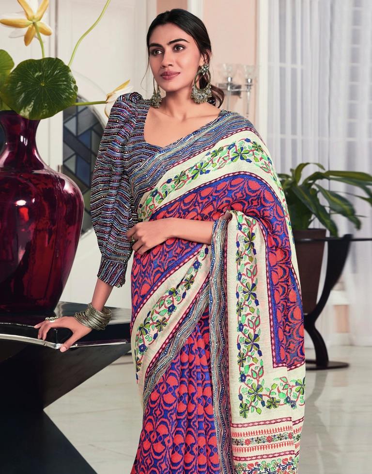 Watermelon Pink And Multicolored Cotton Saree | Sudathi