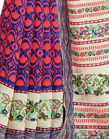 Watermelon Pink And Multicolored Cotton Saree | Sudathi