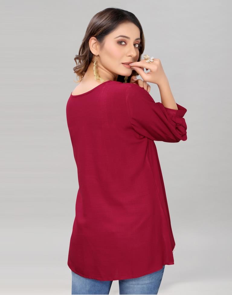 Maroon Coloured Diva Slub Mill Dyed Top | Leemboodi
