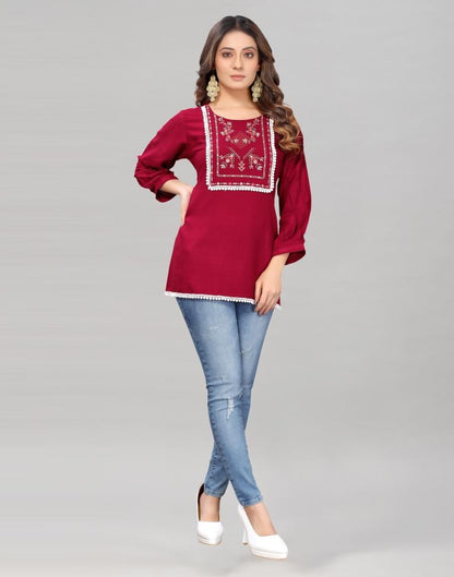 Maroon Coloured Diva Slub Mill Dyed Top | Leemboodi