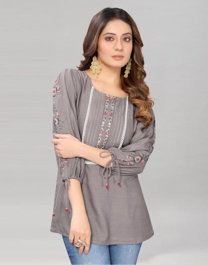 Grey Coloured Diva Slub Mill Dyed Top | Sudathi