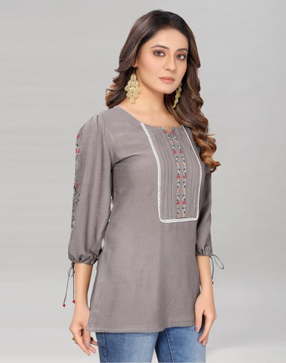 Grey Coloured Diva Slub Mill Dyed Top | Sudathi