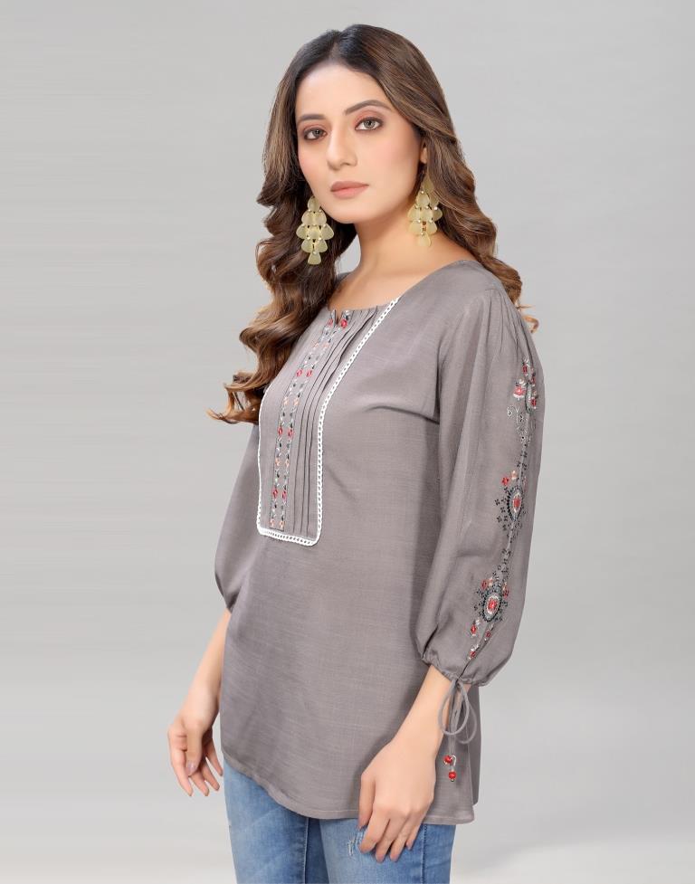 Grey Coloured Diva Slub Mill Dyed Top | Sudathi