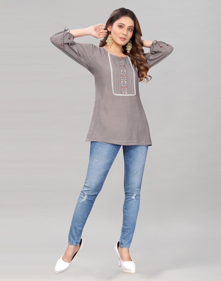 Grey Coloured Diva Slub Mill Dyed Top | Sudathi