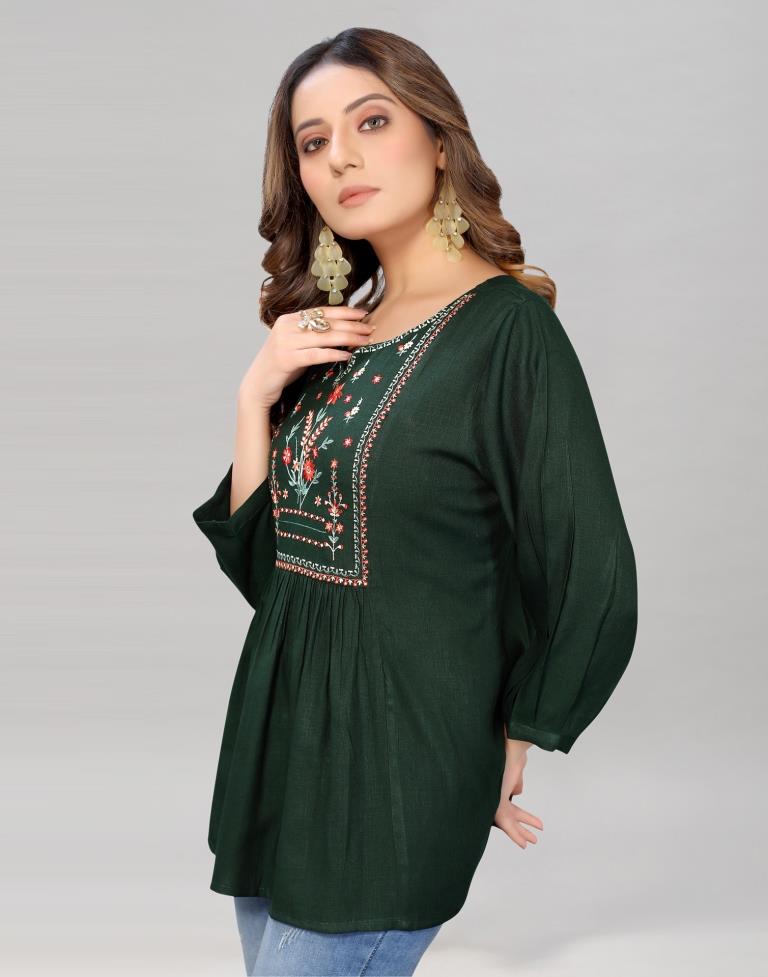 Dark Green Coloured Diva Slub Mill Dyed Top | Sudathi