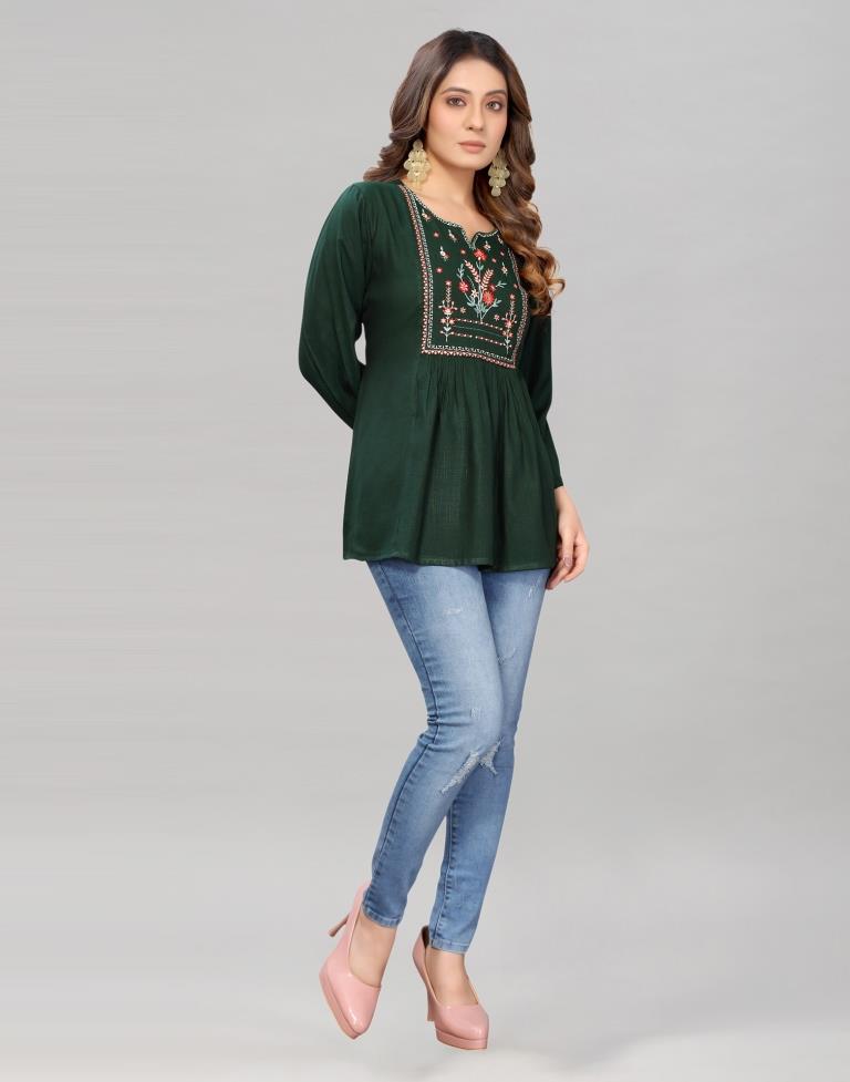 Dark Green Coloured Diva Slub Mill Dyed Top | Sudathi