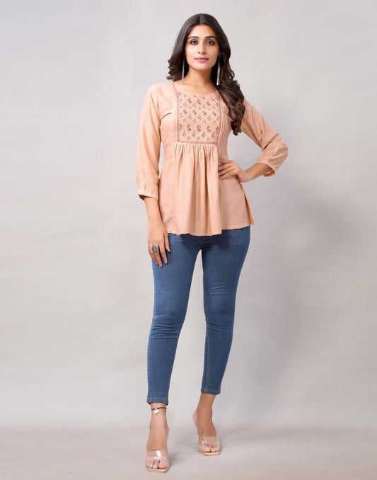 Light Brown Colored Diva Slub Mill Dyed Top | Sudathi