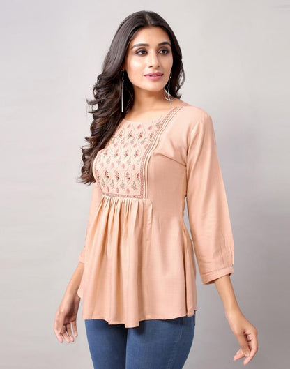 Light Brown Colored Diva Slub Mill Dyed Top | Sudathi