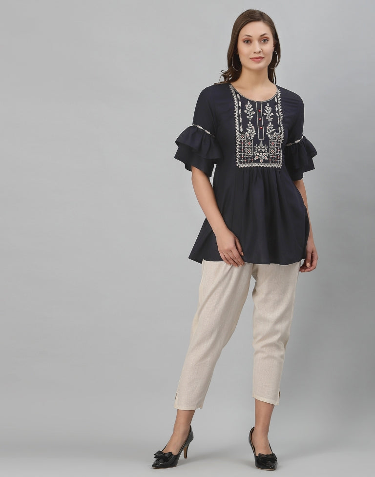 Blue Embroidered Top | Leemboodi