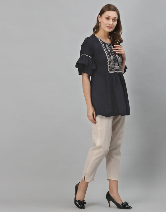 Blue Embroidered Top | Leemboodi