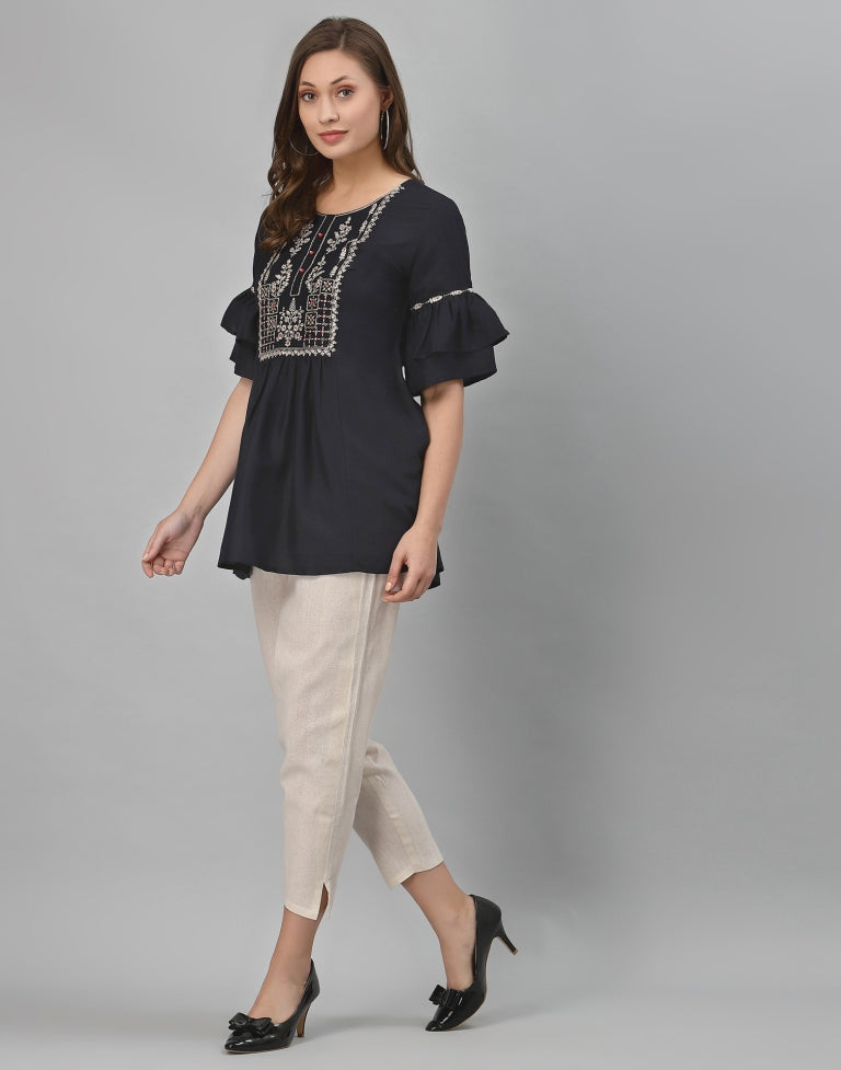 Blue Embroidered Top | Leemboodi
