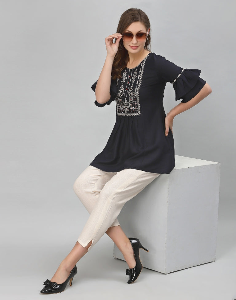 Blue Embroidered Top | Leemboodi