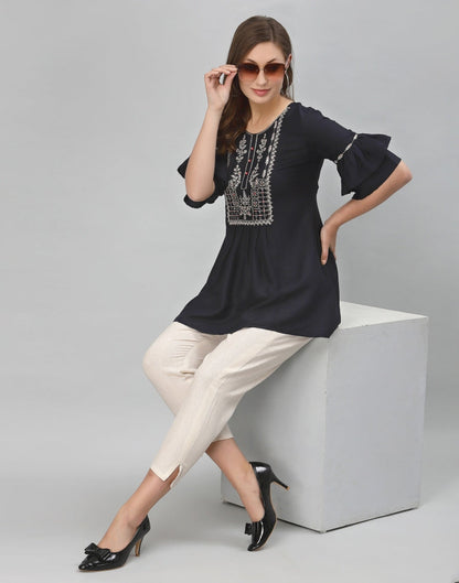 Blue Embroidered Top | Leemboodi