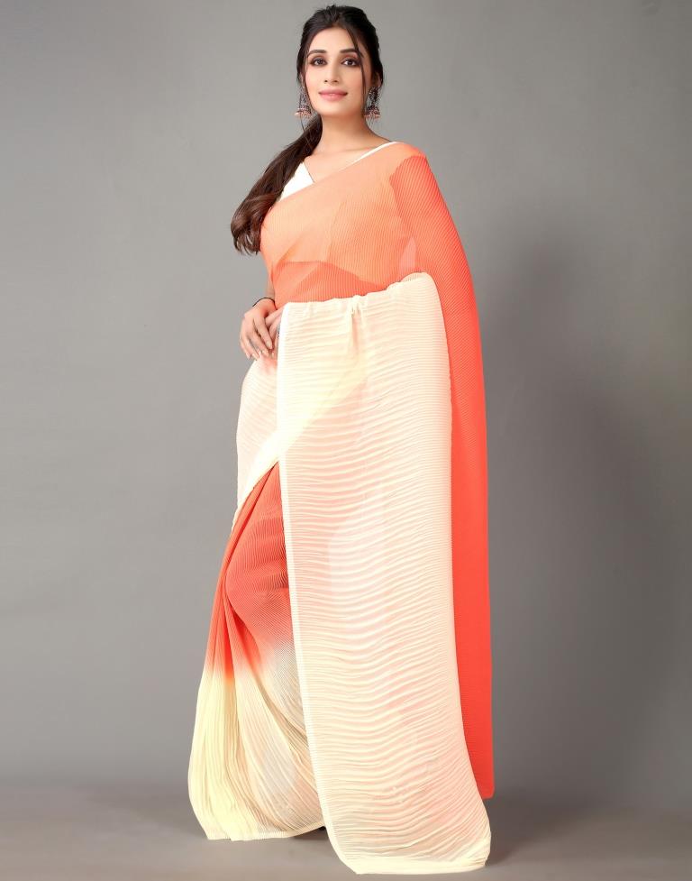 Coral And Cream Georgette Saree | Sudathi