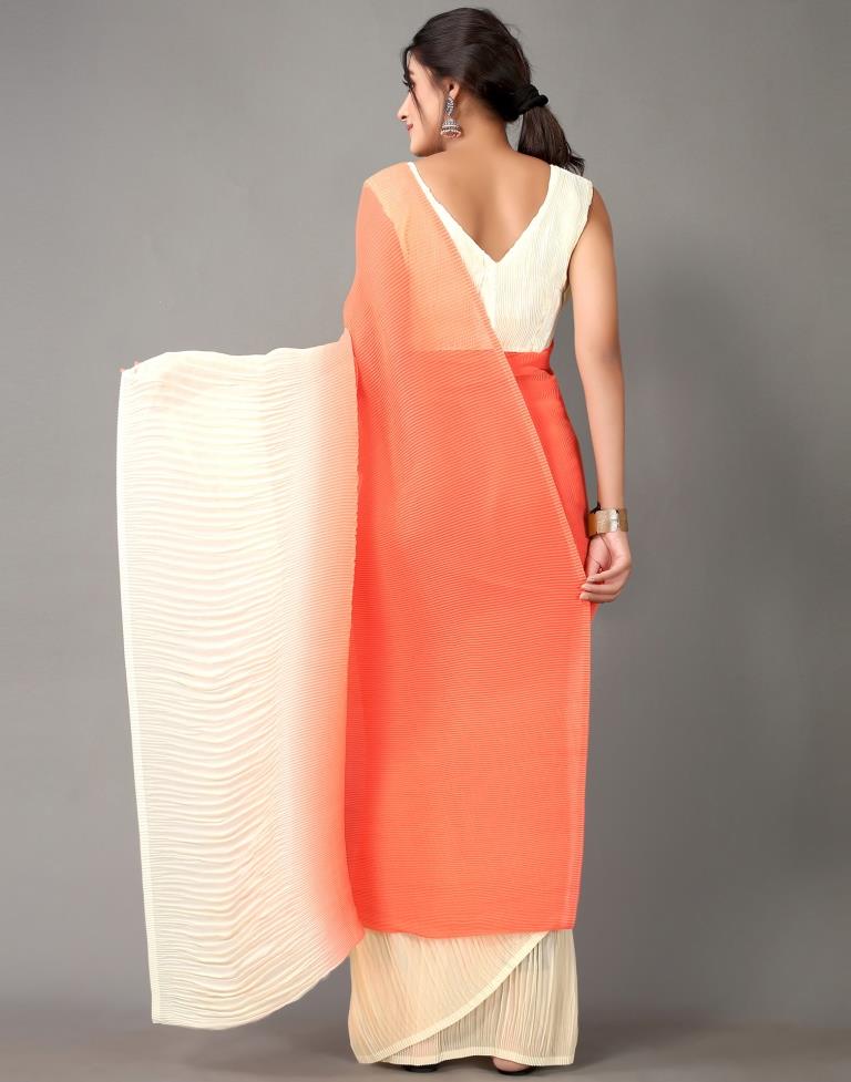 Coral And Cream Georgette Saree | Sudathi