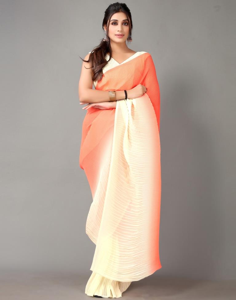 Coral And Cream Georgette Saree | Sudathi