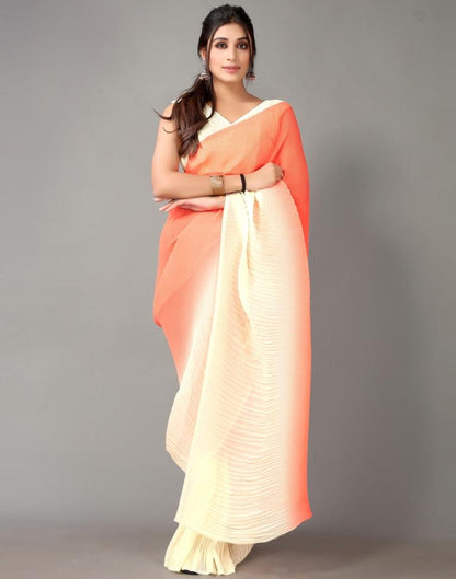 Coral And Cream Georgette Saree | Sudathi