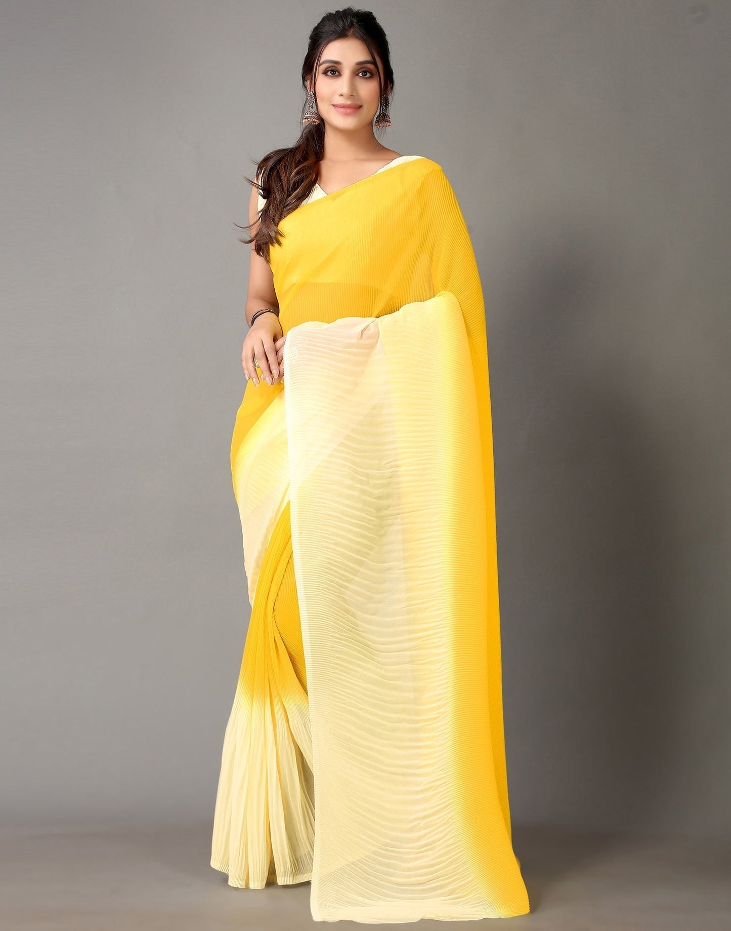 Yellow And Cream Georgette Saree | Sudathi