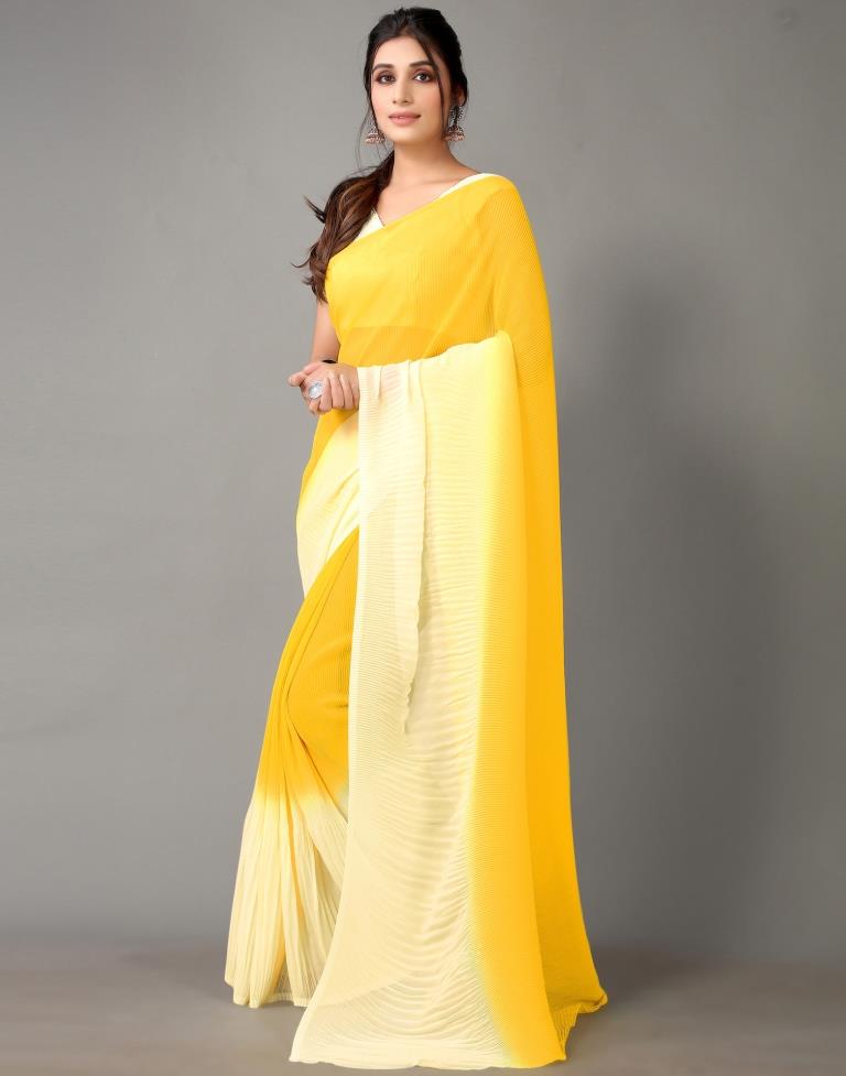 Yellow And Cream Georgette Saree | Sudathi