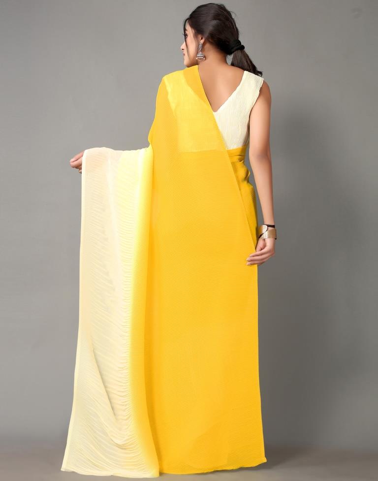 Yellow And Cream Georgette Saree | Sudathi